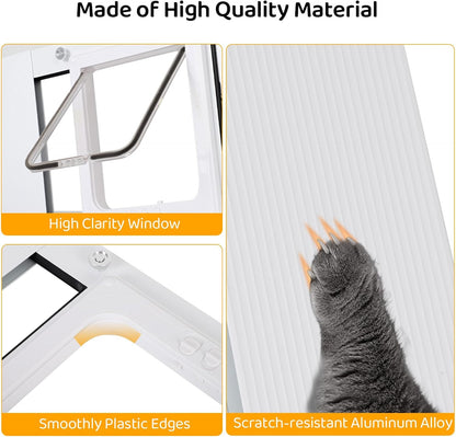 Full-Size Cat Door for Window Weatherproof,Fits 32"-36" Width Windows,Quick Install with No Damage,4 Locking Mechanisms,Magnetic Closure Cat Window Door,Aluminum Frame Pet Door for Window