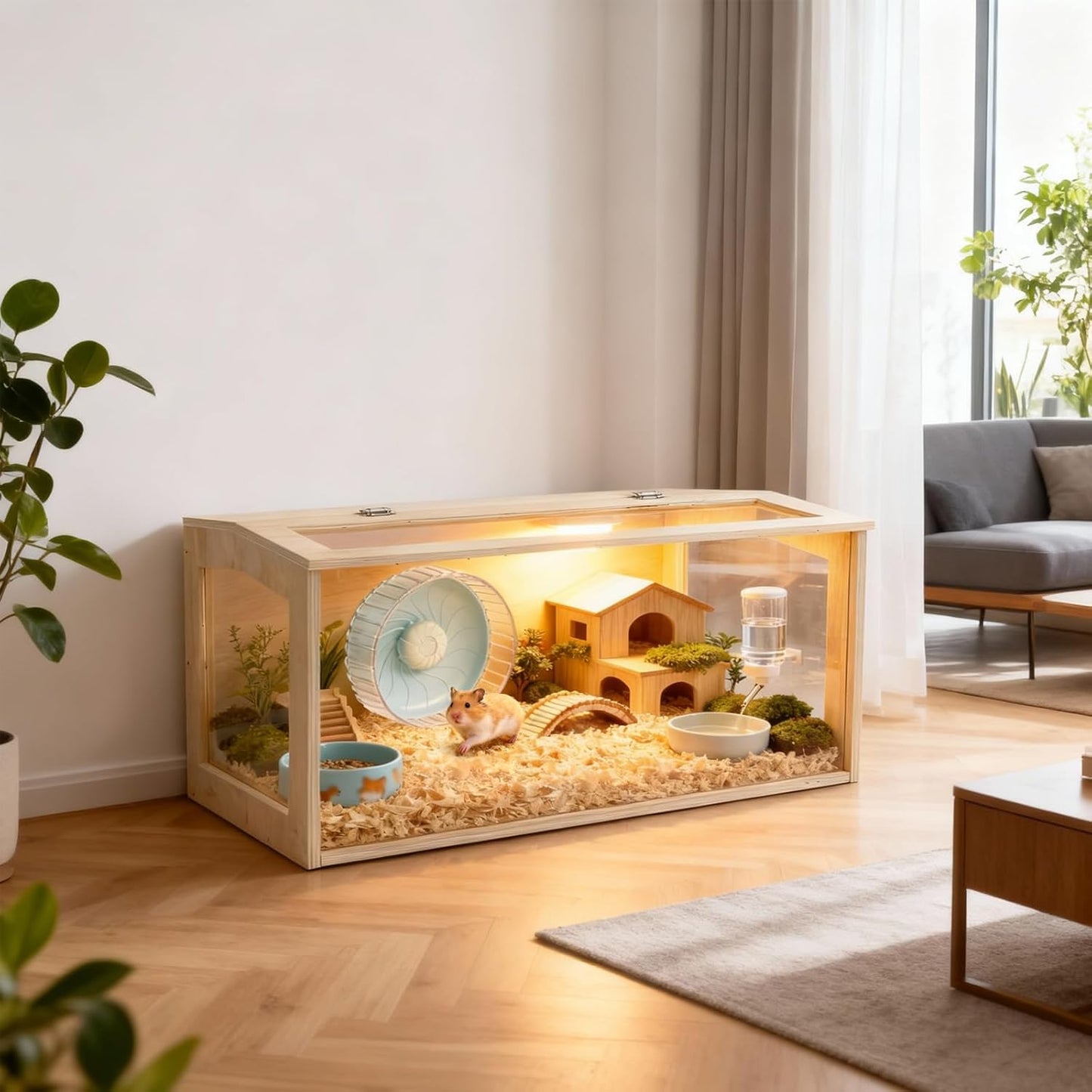 Large Hamster Cage – Deep Burrow & Openable Top, Transparent Small Animal Habitat for Hamsters, Gerbils, Rats & Guinea Pigs, 40" L × 20" W × 20" H