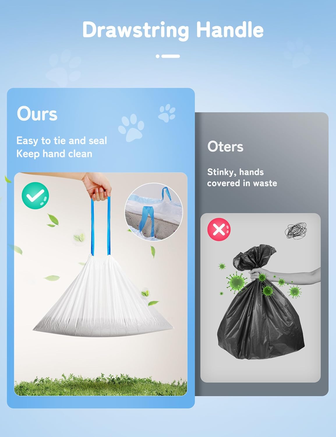 60 Pack Cat Litter Liner, Waste Cat Litter Bags for Thereye SC06 Automatic Litter Box, Drawstring Heavy-Duty Liners, Leak-Resistant, Large 26" × 11.8"