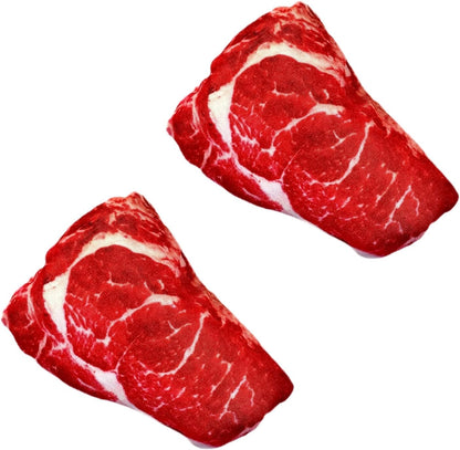 2Pcs Realistic Food Dog Squeaky, Steak Plush Dog Toy, Stuffed Puppy Chew Toy with Squeaker, Soft Food Shape Pet Toy for Small and Medium Dogs Pet Supplies