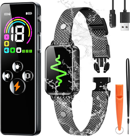 Dog Training Collar, Dog Shock Collar with Remote Control, 4 Training Modes Vibration, Beep, Shock, IP67 Waterproof Keypad Lock Rechargeable E-Collar for All Breed