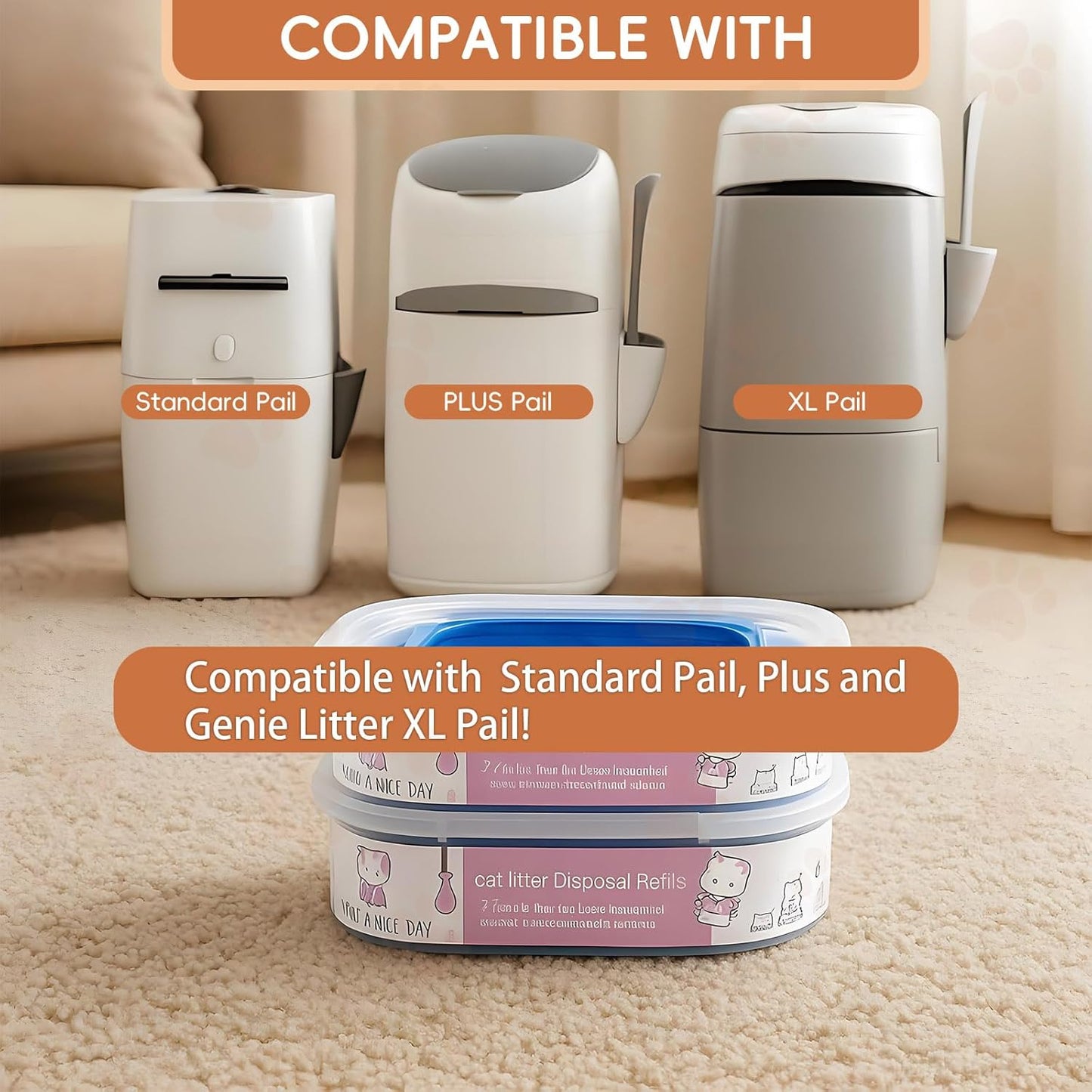 2 Pack 28FT Cat Litter Refill Cartridge, Compatible with Pet Genie Standard/Plus/Style Pail Refills, Up to 8 Months of Supply, 7 layer Odor Control Jumbo Refill Cartridge