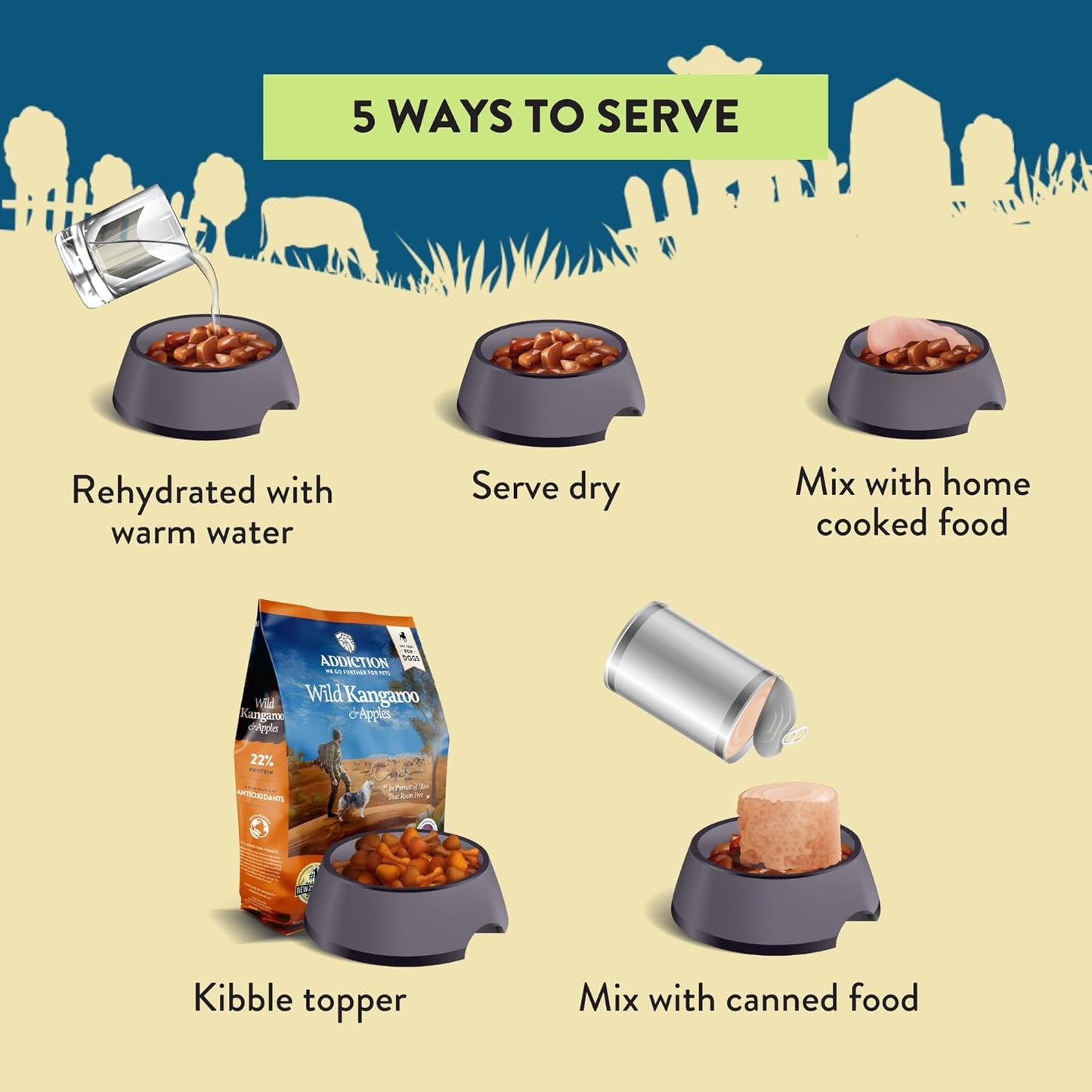 Addiction Steakhouse Beef & Zucchini Air-Dried Grain-Free Dog Food – Complete Meal or Topper with Natural Ingredients for Digestive and Skin & Coat Health, 2lb - 2 Packs