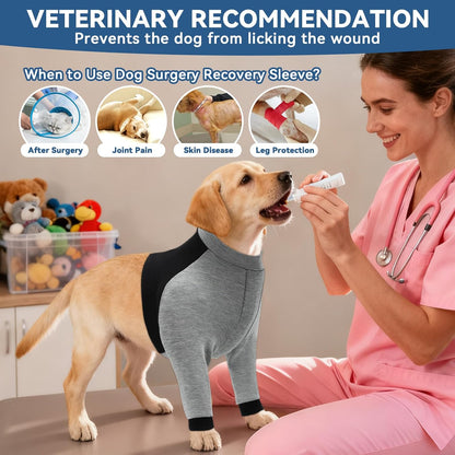 Dog Recovery Suit for Front Legs, Soft Adjustable Surgery Sleeve for Dogs, Leg & Elbow Protector to Stop Licking, Breathable Pet Wound Care Shirt, Comfortable E-Collar Cone Alternative (Large)