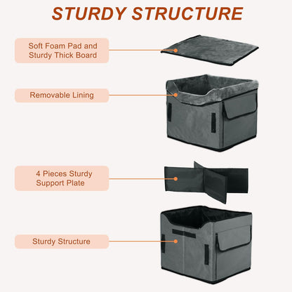 Dog Car Seat for Small Dog, Portable Dog Car Travel Bed, Car Seat Storage Pockets Cat Backpack, for Puppy Travel Bed for Small Pet, Small, Gray