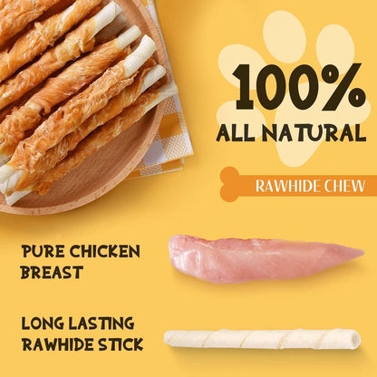 ASMPET Dog Treats Chews, Chicken Wrapped Rawhide Sticks (20 pcs 10.6 oz)