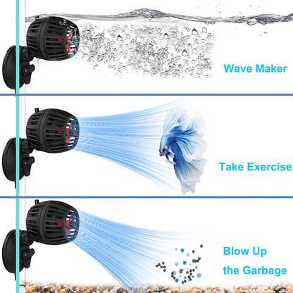 Carefree Fish Aquarium DC12V 10W Wave Maker 4 Level Adjustable Flow Rate Powerhead 1500Gph Wave Pump for 10~60Gal Freshwater and Saltwater Fish Tank