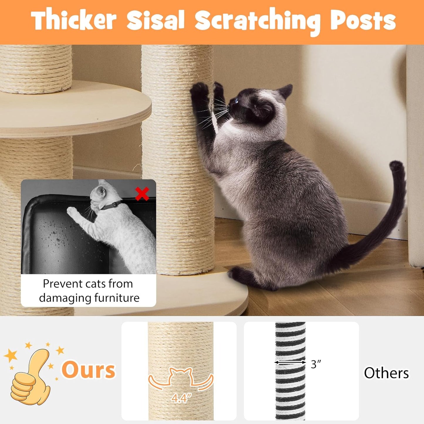 PETSITE 59 Inches Modern Cat Tree, Multi-Level Wood Cat Tower with Sisal Scratching Posts, Cozy Hammock, Comfy Top Perch, and 3 Jumping Platforms, Ideal for Indoor Cats Kittens