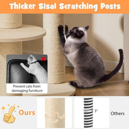 PETSITE 59 Inches Modern Cat Tree, Multi-Level Wood Cat Tower with Sisal Scratching Posts, Cozy Hammock, Comfy Top Perch, and 3 Jumping Platforms, Ideal for Indoor Cats Kittens