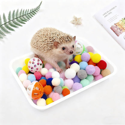 Dig-Box Tray for Hedgehog, Dig Box with Multicolor Furry Ball Toys, Hedgehog Accessories, Toys for Hedgehogs, Sugar Gliders, Hamster, Kitten and Other Small Animals