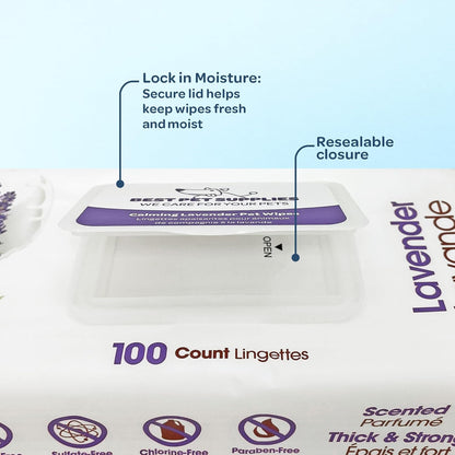 Best Pet Supplies Pet Wipes for Dogs - Dog Wipes Cleaning Deodorizing, for Coats, Ears, Paws - Calming Lavender, Aloe Vera, 100 Count