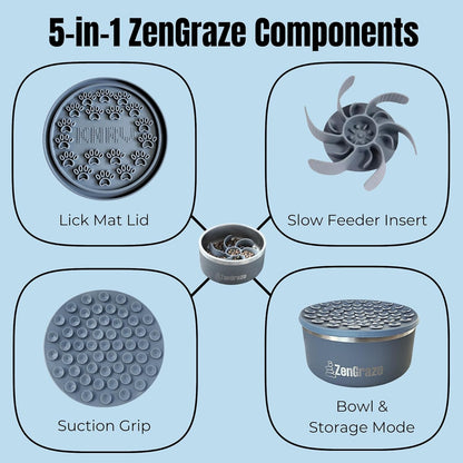 Slow Feeder Dog Bowl with Premium Lick Mat Lid | Heavy Duty Stainless Steel Dog Bowls | Silicone Slow Feeder Insert | Non-Slip & Durable | 64 oz | Medium to XL Dogs (Steel Gray)