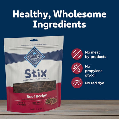 Blue Buffalo Stix Pepperoni-Style Dog Treats Made with Natural Ingredients, Beef Recipe, 13-oz Bag
