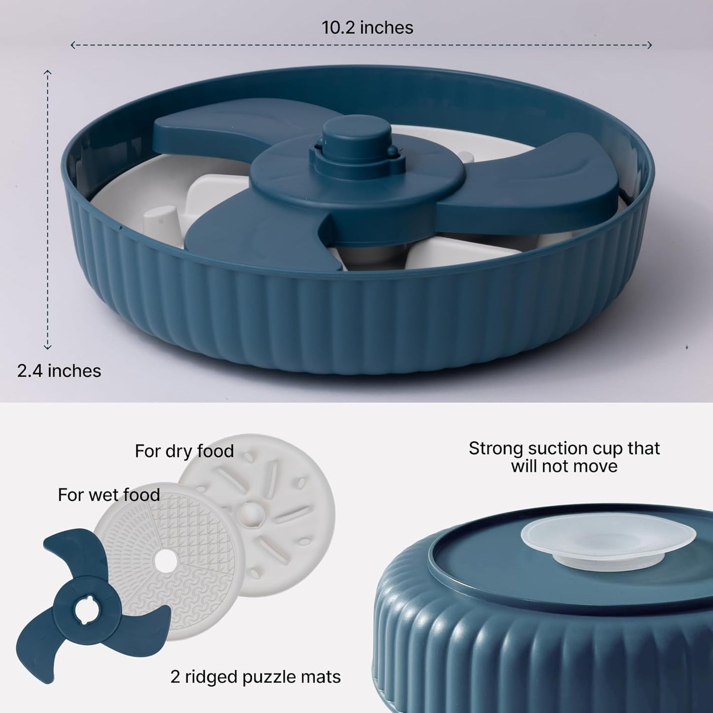MalsiPree Spinning Slow Feeder Dog Bowl, Anti-Choke Non-Slip Feeding for Small & Large Breeds with 2 Puzzle Mats, Blue - Dog Bowls - Puzzle Feeder - Slow Feeders