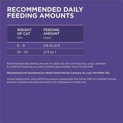 Purina ONE Natural Cat Food for Hairball Control, +PLUS Hairball Formula - 22 lb. Bag