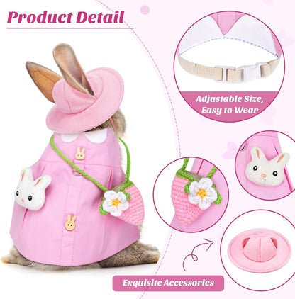 Weewooday 2 Sets Pet Rabbit Bunny Dress Bunny Easter Costume with Leash Hat Mini Bag Harness Leash Small Animals Accessory for Rabbit Hedgehog Ferret Guinea Pigs Piggies Squirrel(Trendy)