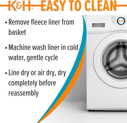 K&H Pet Products Bike Basket Front Dog Carrier, Universal Fit Cat Dog Pet Bike Basket with Front Bicycle Mount Included, Washable Liner, Strong Metal Basket, 2 Safety Leashes - Large 16 X 12 X 10in