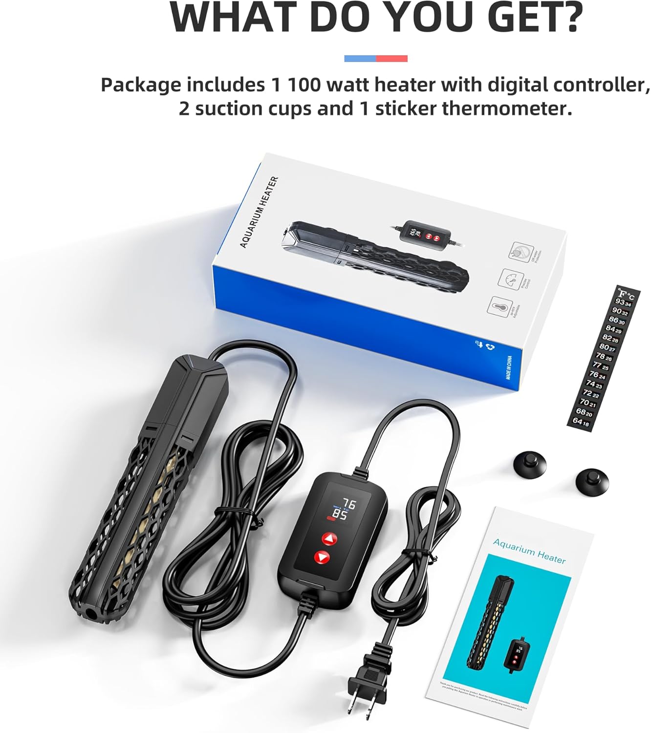 Aysoner Aquarium Heater for Fish Tank: 100W Adjustable Submersible Thermostat with Off-Water Protection & UL Certified Cord for 10-20 Gallons Fish Turtle Tank Enthusiasts