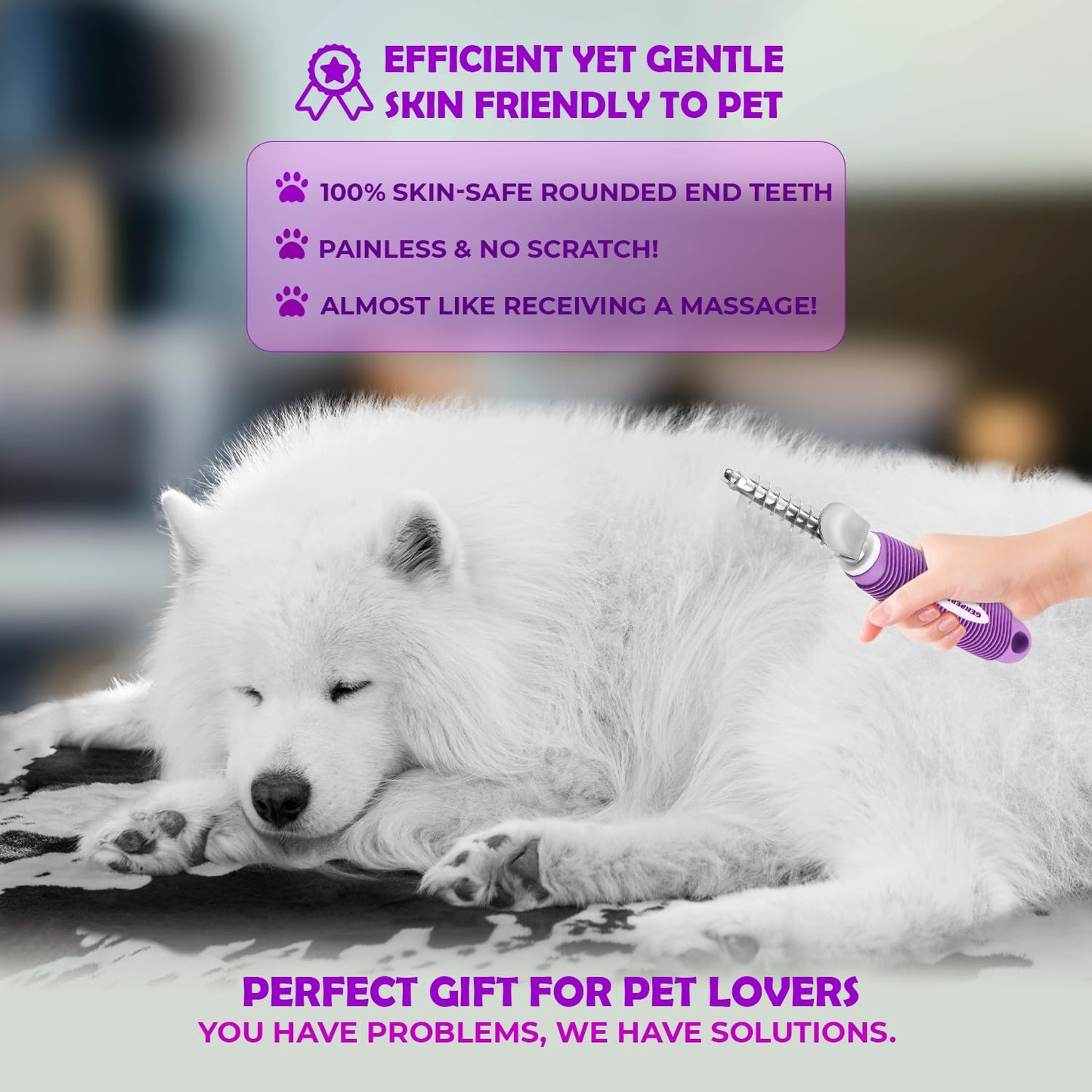 Dematting Undercoat Rake Comb for Dogs & Cats with Long 2.5-In Stainless Steel Safety Blades for Removing Knots, Mats & Tangles - Pet Grooming Deshedding Brush Tool with Anti-Slip Grip