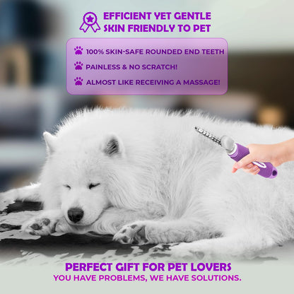 Dematting Undercoat Rake Comb for Dogs & Cats with Long 2.5-In Stainless Steel Safety Blades for Removing Knots, Mats & Tangles - Pet Grooming Deshedding Brush Tool with Anti-Slip Grip