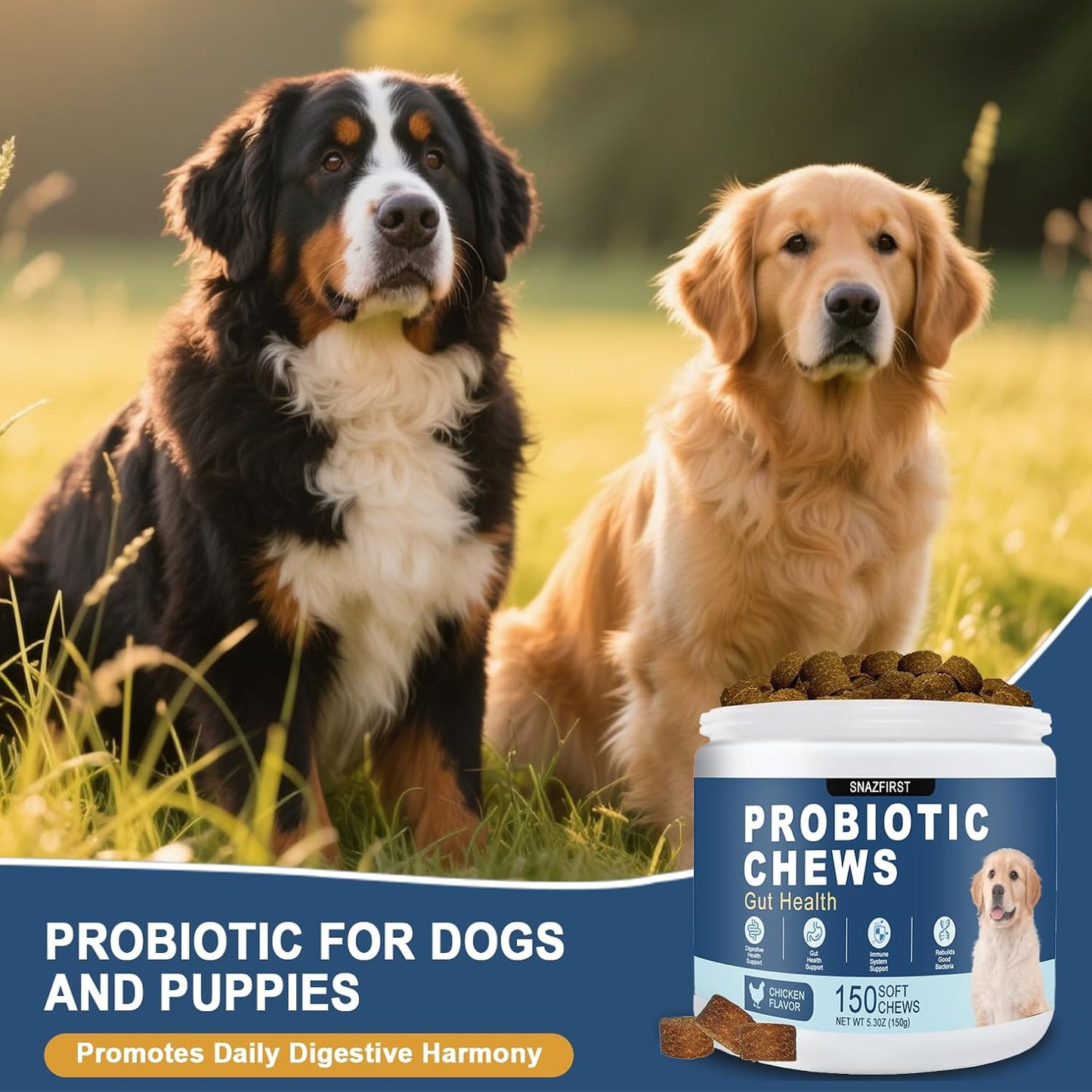 Probiotics for Dogs, Dog Probiotics Chews for Digestive Health & Gut Health, Improve Immune System,Constipation & Diarrhea Relief(Chicken Flavor, 150 Chews)