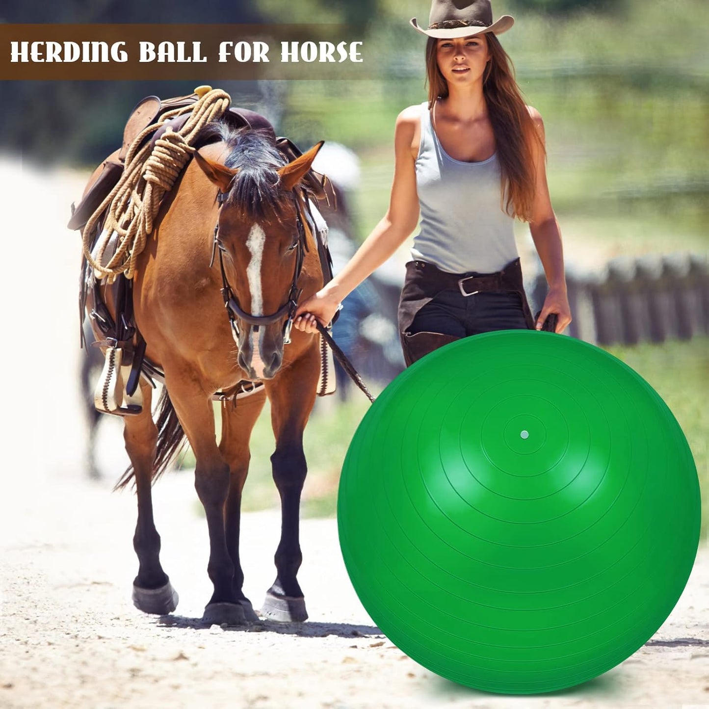 Sotiff 2 Pcs 40 Inch Horse Ball for Play Large Horse Big Equine Herding Anti Burst Dog Ball Soccer Giant, Pump Included(40 Inch,Green, Blue)