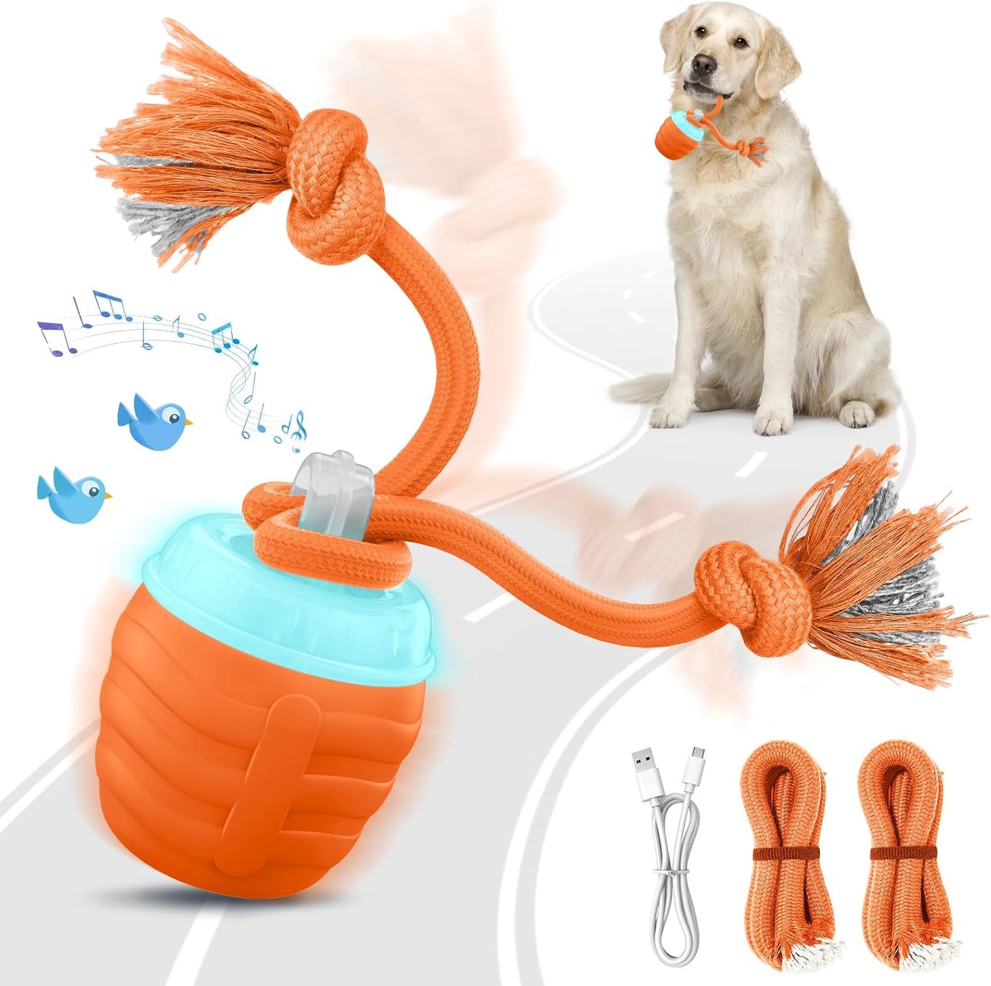 Interactive Dog Ball - 2025 Upgraded Moving Balls for Medium/Large Dogs, Automatic Chase Buddy Dogs Toy Wicked Ball for Boredom, Interactive Dog Toy to Keep Them Busy(Bright Orange)