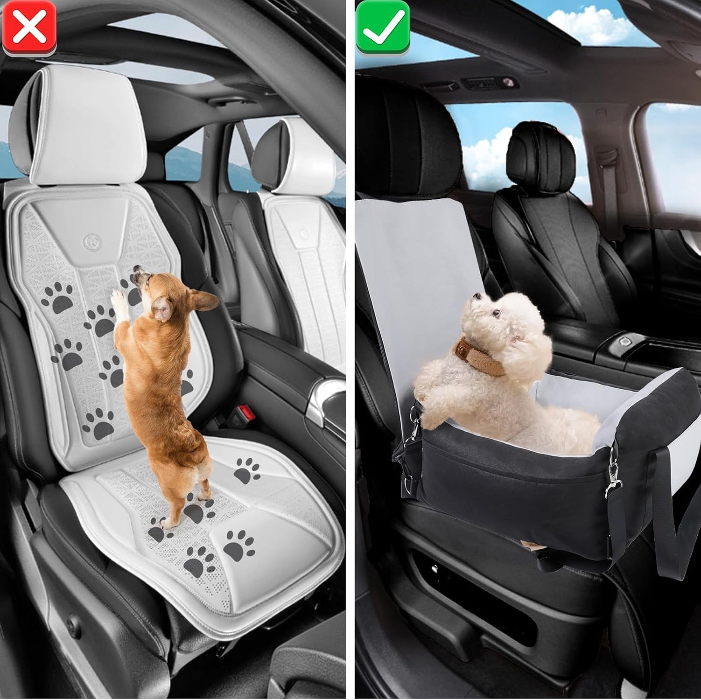 Dog Car Seat for Small Medium Sized Dogs, Cat Dog Booster Car Seat with Seat Belt,Detachable Soft Front Pet Puppy Cars seats,Washable dog seats for cars,Travel cat car Carrier Bed with Storage Pockets