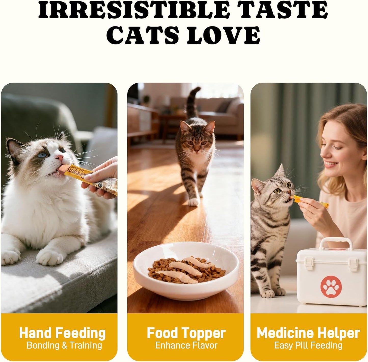 Lickable Cat Treats, Grain-Free, Squeezable Soft Creamy Puree, High Moisture Hydrating Wet Cat Treat with Prebiotics & Fish Oil for Daily Interactive Training Reward, 0.5oz, 20 Tubes, Variety