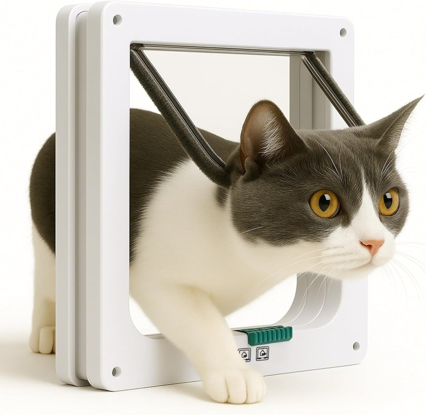 Extra Large Cat Door with 4-Way Lock (Outer Size 11"x9.8"), Weatherproof Flap for Cats & Small Dogs up to 25.5 lbs, White