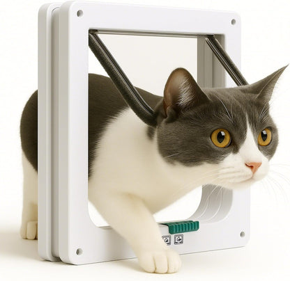 Extra Large Cat Door with 4-Way Lock (Outer Size 11"x9.8"), Weatherproof Flap for Cats & Small Dogs up to 25.5 lbs, White
