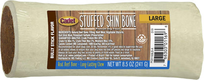 Cadet Stuffed Shin Bone, Long-Lasting Dog Chew Bones for Aggressive Chewers, High Protein Filled Bone Dental Chew for Dogs, Bully Stick Flavor Filling, 5-6" for Large Dogs