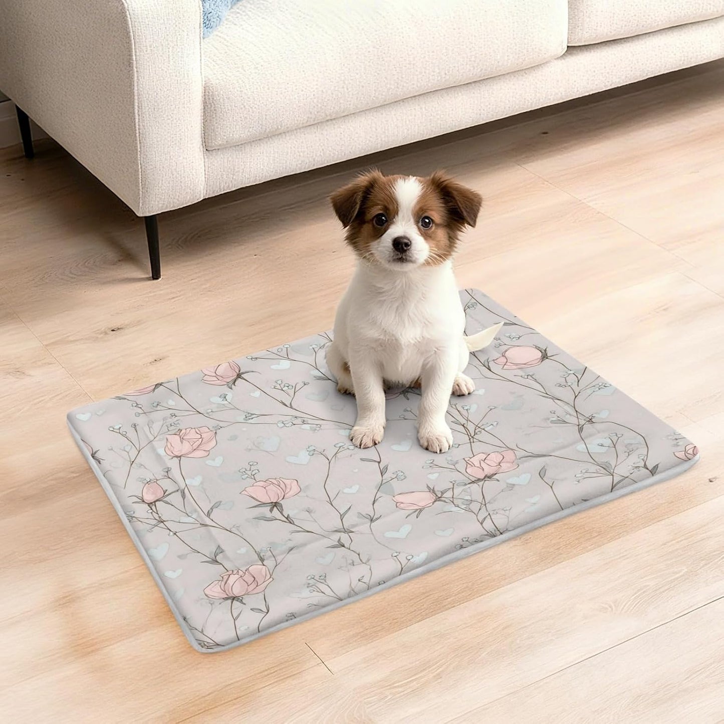 susiyo Playful Meadow Flower Pink Dog Bed Mat - Super Soft & Warm Pet Pad, 25x18 Inch Machine Washable Mat for Small Medium Dogs, Couch Protector, Crate & Travel Bed Topper