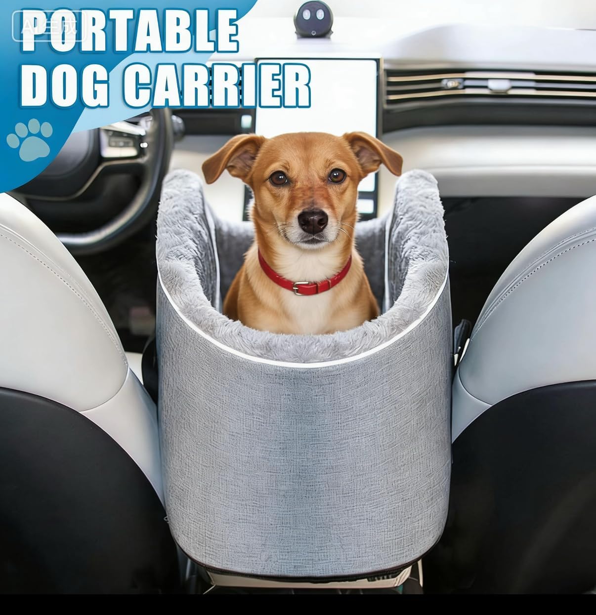 Elevated Dog Car Seat for SUV & Sedan - Pet Booster Seat with Safety Belt & Anti-Slip Platform, Convertible into Travel Carrier Bag & Indoor Bed (Grey)