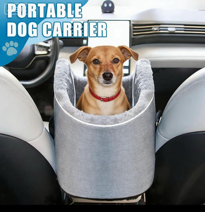 Elevated Dog Car Seat for SUV & Sedan - Pet Booster Seat with Safety Belt & Anti-Slip Platform, Convertible into Travel Carrier Bag & Indoor Bed (Grey)