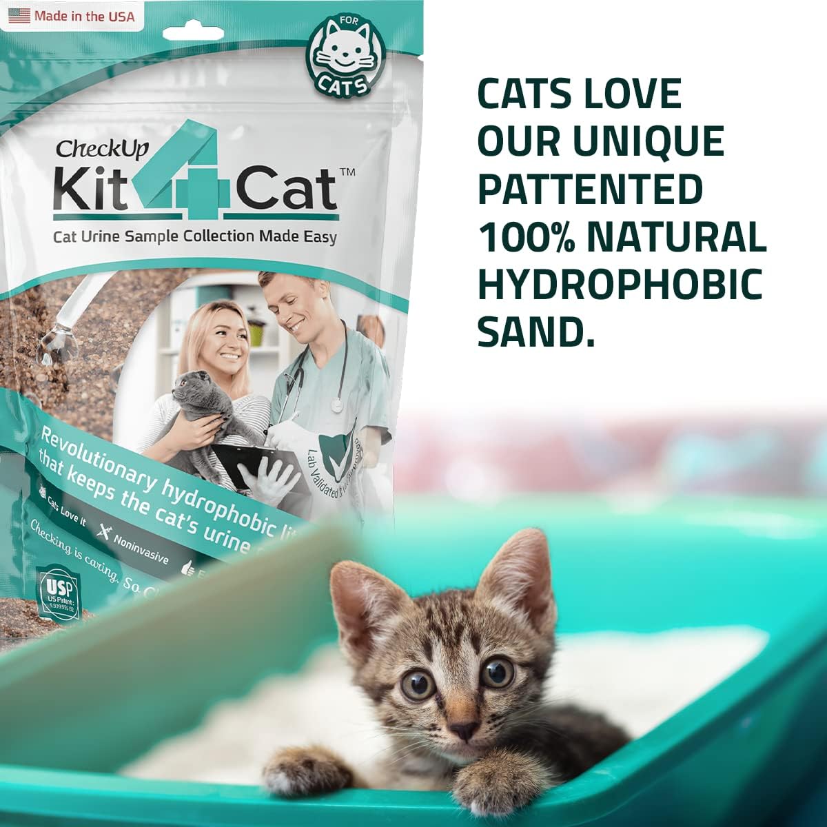 KIT4CAT 2lb Hydrophobic Litter Sand Cat Urine Sample Collection Kit (3 x 11oz Bags)