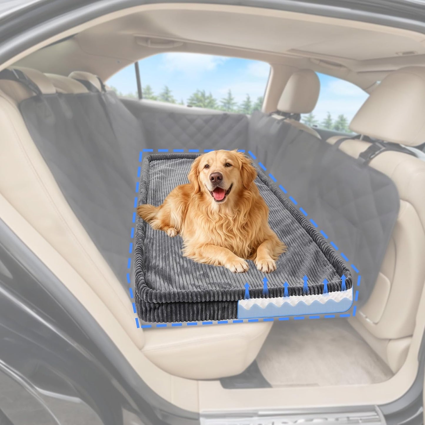 Dog Car Bed, Non-Slip Backseat Extender Pet Mat, Removable Washable Dog Bed for SUVs, Sedans & Trucks, Anti-Slip Travel Bed for Dogs, Easy Clean & Scratch-Proof & Comfort (50"x24.6")