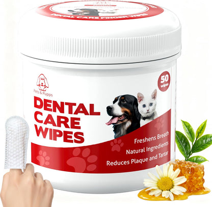 Pets & Pupps Dog Teeth Cleaning Wipes, Cats & Dogs Tooth Brushing Kit to Remove Plaque & Tartar Buildup, Dog Toothbrush and Toothpaste Alternative for Dog Breath Freshener & Dental Care, Unscented