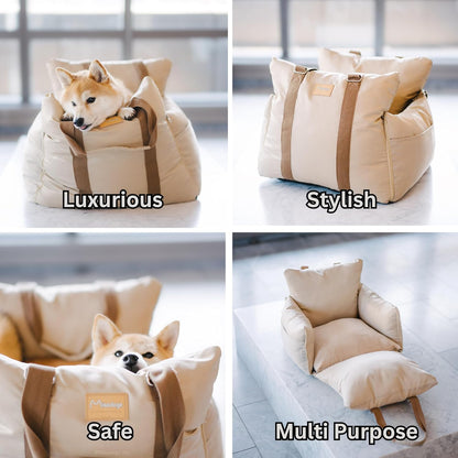 Posh Dog Car Booster Seat for Small Little Dogs, Stylish and Comfortable Design, Small Dog Owner Gift, Travel Bed with Safety Belt, Secure Straps, Perfect for Dogs Under 25 Lbs