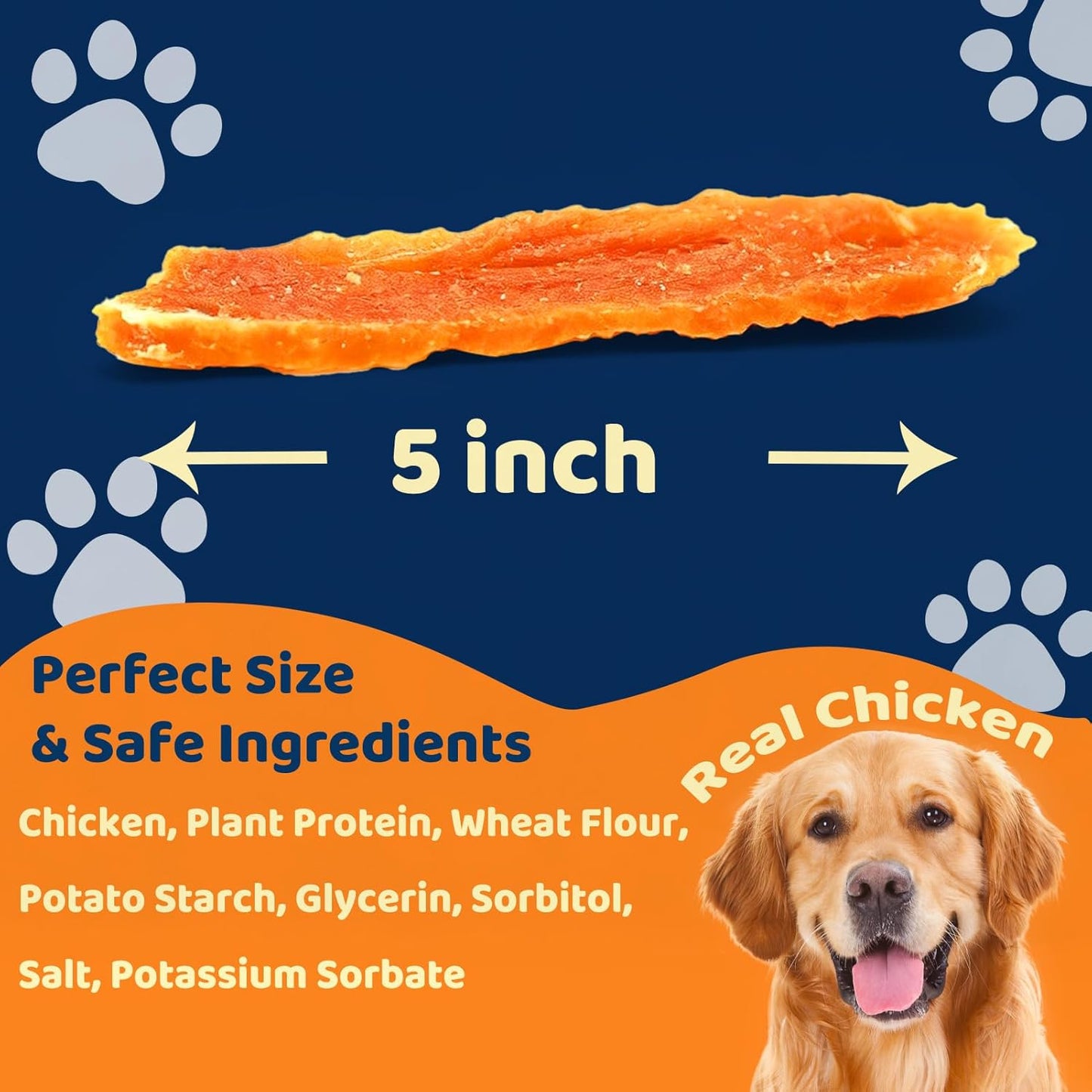Dog Treats - Chicken Jerky Strips for Dogs with Real Chicken - 5 Inch Natural Dog Chews, High Protein & Low Fat Treats for Small to Large Dogs - 10.6 oz