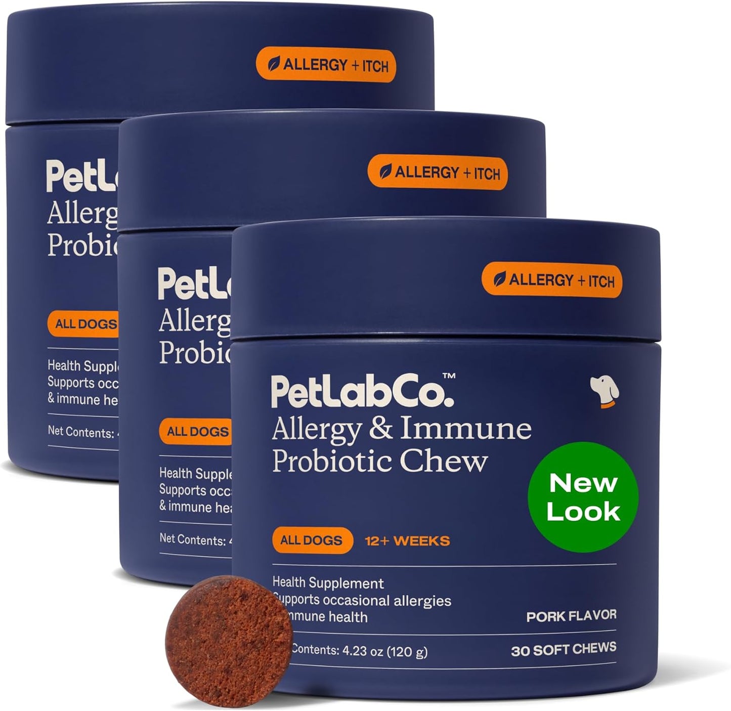 PetLab Co. Allergy & Immune Probiotics for Dogs, Support Seasonal Allergies, Gut & Digestive Health - Pork Flavor - 30 Soft Chews - Pack of 3