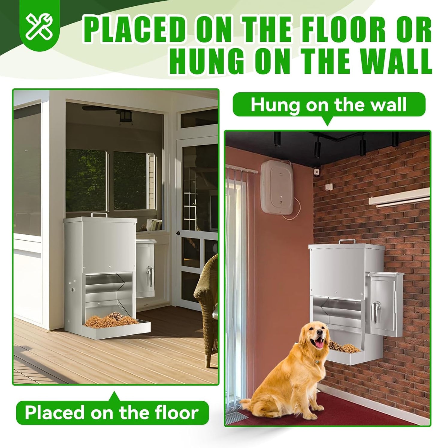 Chipak 16L Large Automatic Dog Feeder with Timer, Stainless Steel Pet Food Dispenser W/Programmable Feeding Schedule for Large Breed Dogs or Cats