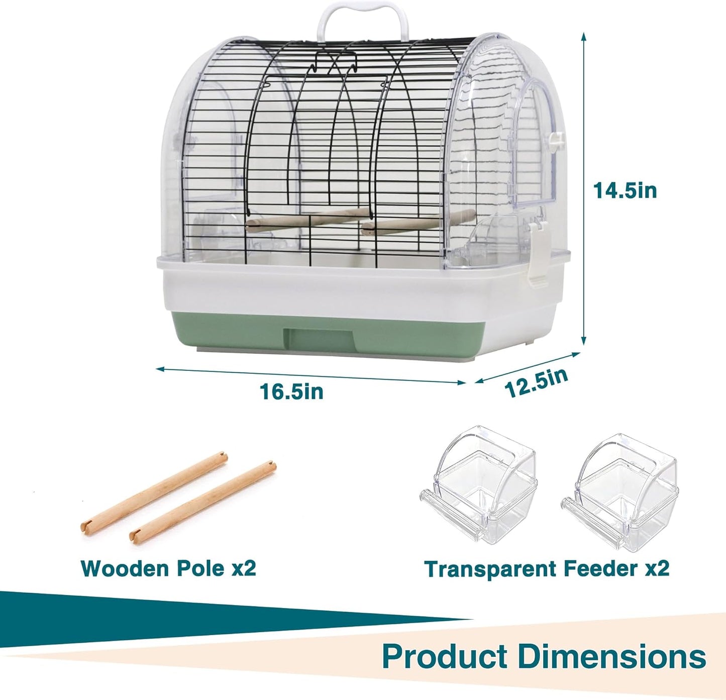 Portable Bird Cage Carrier for Small to Medium Birds,Secure Multi-Access Locking Doors, Easy-to-Clean Slide-Out Tray, and Natural Wood Perches with Transparent Feeders
