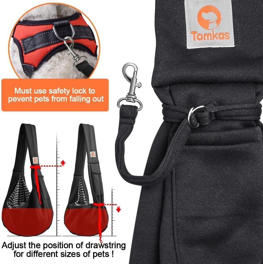 Tomkas Small Dog Sling Carrier - Classic Pocket & Classic Strap - for 3-10 lbs Pets(Black)