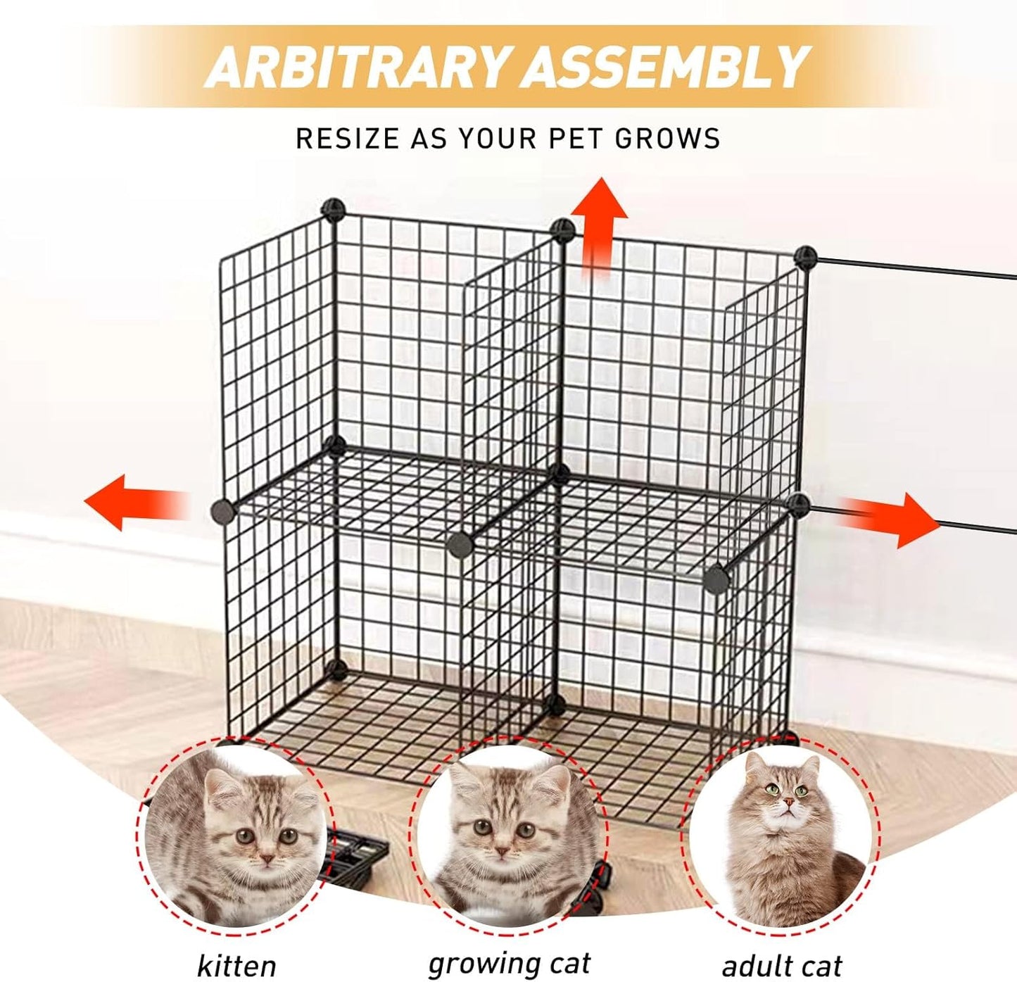 Large Cat Cage Enclosure Indoor DIY Cat Playpen Pet Home Small Animal House Detachable Metal Wire Kennels Crate Large Exercise Place Ideal for 1-4 Cat (Black, 41.3" Lx41.3 Wx55 H, 1)