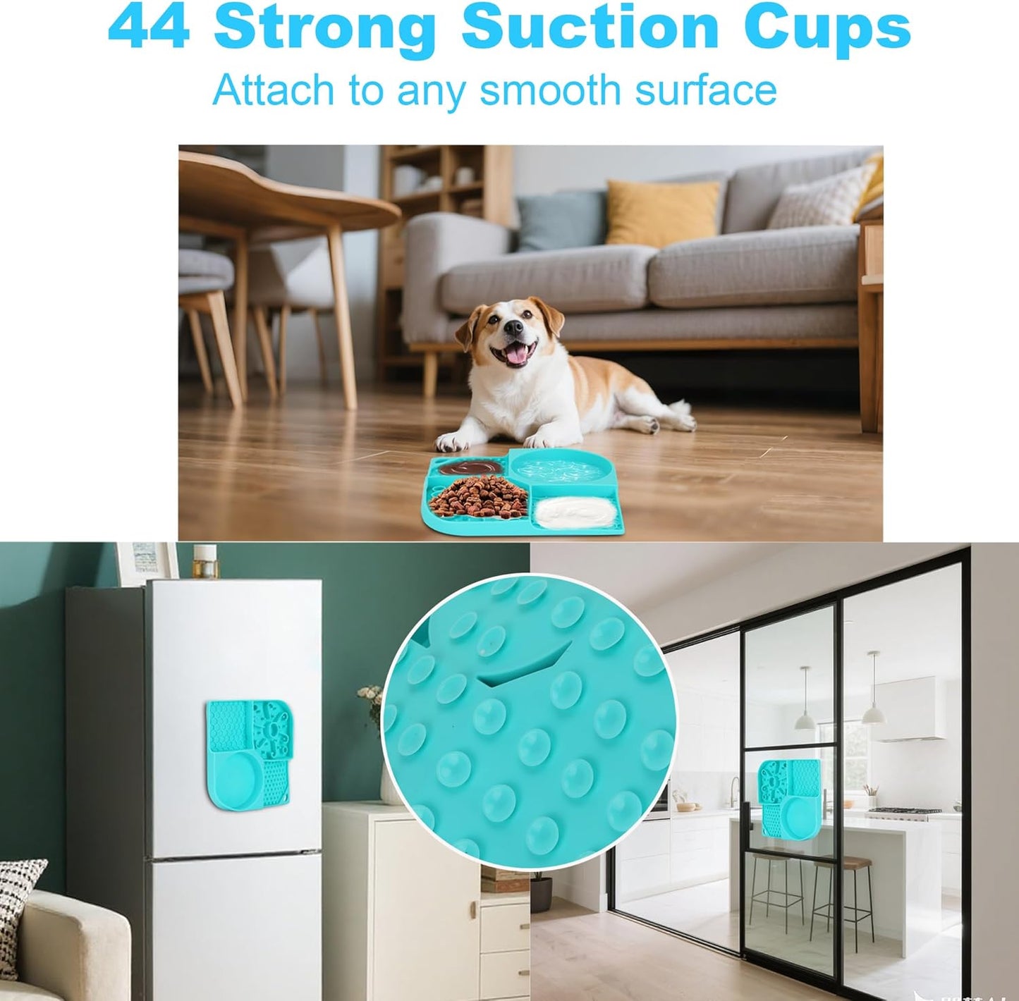 Lick Mat for Dogs, 4-in-1 Slow Feeder Bowl with Non-Slip Suction Cup, Food-Grade Silicone Lick Pads Perfect for Cat Anxiety, Fast Eating & Grooming(Aqua,8.26"x8.26")