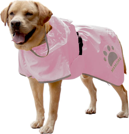 MAMORE Dog Raincoat Waterproof, Lightweight Adjustable Dog Rain Coat Hooded Poncho with Reflective Strip for Large Medium Small Dogs (Pink, X-Large)