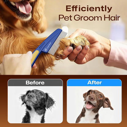 3-Pack Flea Comb with Rubber Handle, Fine Tooth Flea and Tick Combs for Dogs & Cats, Anti-Slip Pet Grooming Comb for Puppies, Kitties (Blue)