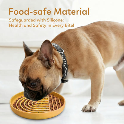 Slow Feeder Dog Bowls, Silicone Dog Bowl with Suction Cups, Slow Feeder & Non-Slip Design, Boredom and Anxiety Reducer, Suitable for All Breed Dogs, Yellow
