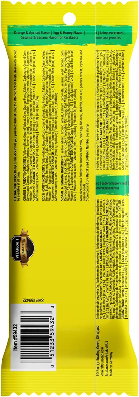 Vitakraft Crunch Sticks Rabbit Treat Carrot and Honey Flavor with Natural Grains and Honey Enriched with Essential Nutrients Baked On Wooden Stick to Encourage Chewing and Long Lasting Enjoyment